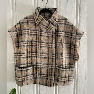 Anthropologie Poncho Taupe/Black/Blue with Piping OS